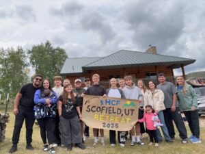The HCF Employee's and their families at the first ever company retreat, held in Scofield Utah.
